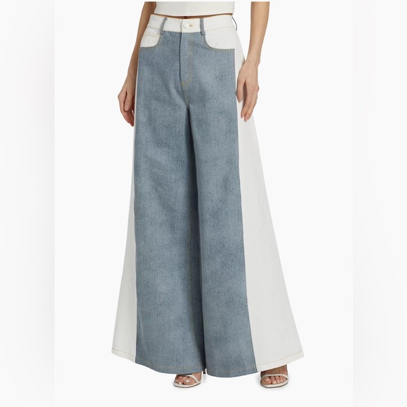 New NWT The Femm Perrie Colorblocked Flared Jeans denim wide leg revolve - Picture 3 of 9